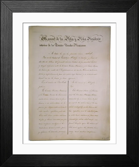 Framed Print : The Treaty of Guadalupe Hidalgo, which brought an official end to the Mexican-American War (1846-48), was signed on February 2, 1848 Framed Print : The Treaty of Guadalupe Hidalgo, which brought an official end to the Mexican-American War (1846-48), was signed on February 2, 1848