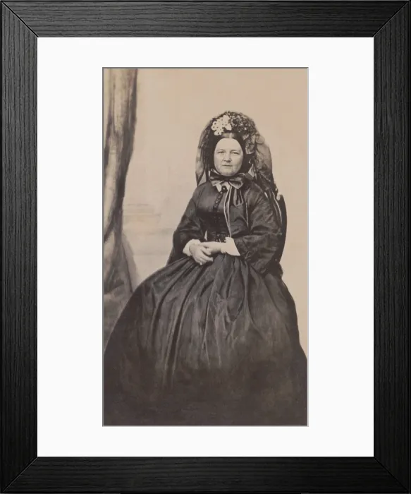 Framed Print : First Lady Mary Todd Lincoln in mourning dress after the death of the husband, President Abraham Lincoln. Photo was taken by Boston photographer Joseph Ward, c