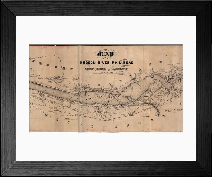 Framed Print : Map of the Hudson River Railroad. 1848 Framed Print : Map of the Hudson River Railroad. 1848