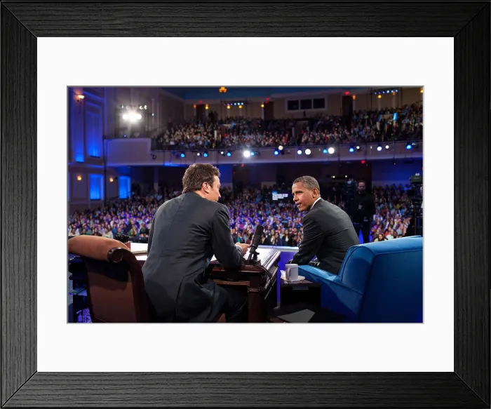 Framed Print : President Barack Obama during a taping of Late Night With Jimmy Fallon'. University of North Carolina in Chapel Hill, N.C. April 24, 2012. (BSLOC_2015_3_113)