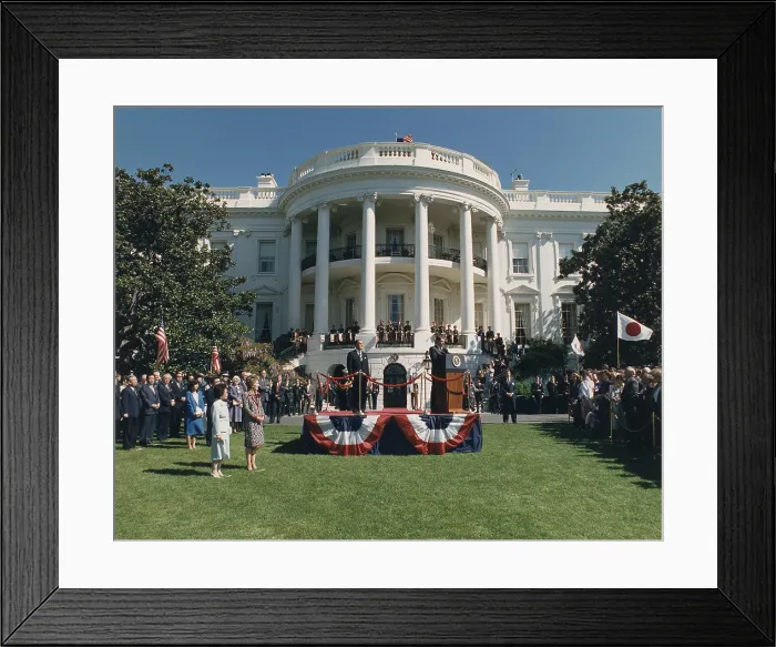 Framed Print : President Reagan making remarks at the White House during the state visit of Japanese Prime Minister Nakasone. Apr. 30 1987. (BSLOC_2011_2_24) Framed Print : President Reagan making remarks at the White House during the state visit of Japanese Prime Minister Nakasone. Apr. 30 1987. (BSLOC_2011_2_24)