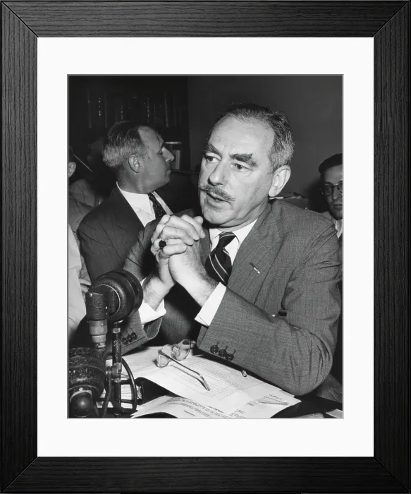Framed Print : Dean Acheson, Sec. of State, testifying before the House Foreign Affairs Committee. He was supporting the Arms for Europe Program, which would provide U.S. weapons to NATO allies