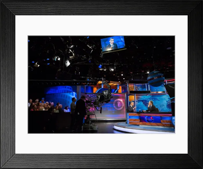Framed Print : President Barack Obama interviewed during a taping of The Daily Show with Jon Stewart'. Comedy Central Studios in New York, Oct. 18, 2012. (BSLOC_2015_3_112)
