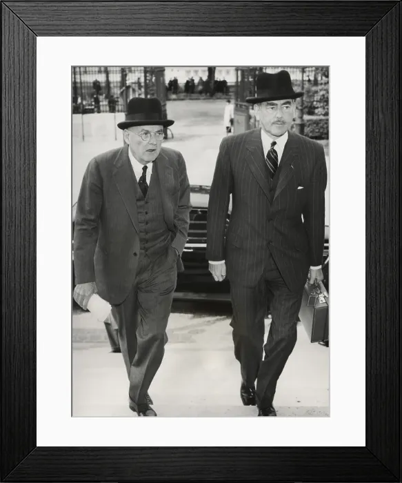 Framed Print : U.S. Sec. of State, Dean Acheson, and John Foster Dulles arrive at Quai D'Orsay, Paris. Dulles was a general advisor in the State Dept Framed Print : U.S. Sec. of State, Dean Acheson, and John Foster Dulles arrive at Quai D'Orsay, Paris. Dulles was a general advisor in the State Dept