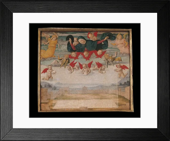 Framed Print : Miraculous Snowfall on the Esquiline Hill, by Gerolamo di Benvenuto, 1508, 16th Century, cm 31, 7 x 36, 8 - Italy, Tuscany, Florence, Longhi Foundation. All