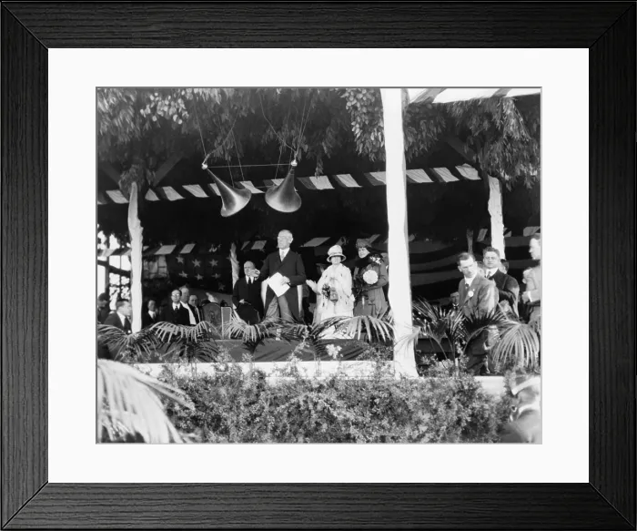 Framed Print : President Woodrow Wilson addressing crowd at the stadium, San Diego, California, Sept. 19, 1919 Framed Print : President Woodrow Wilson addressing crowd at the stadium, San Diego, California, Sept. 19, 1919