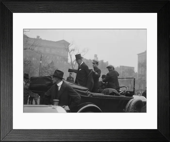 Framed Print : President Woodrow Wilson assisted by his personal physician, Admiral Cary Grayson, c. 1913-1919. From 1913 until his death in 1924 Framed Print : President Woodrow Wilson assisted by his personal physician, Admiral Cary Grayson, c. 1913-1919. From 1913 until his death in 1924