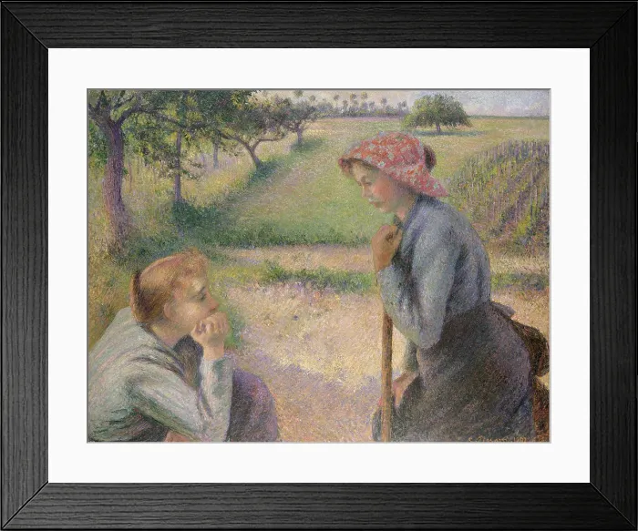 Framed Print : Two Young Peasant Women, by Camille Pissarro, 1891-92, French impressionist painting, oil on canvas