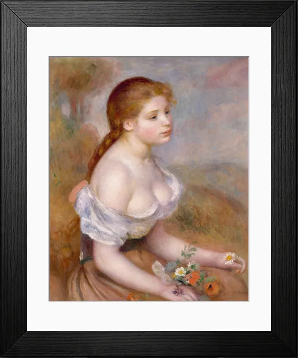 Framed Print : A Young Girl with Daisies, by Auguste Renoir, 1889, French impressionist painting, oil on canvas Framed Print : A Young Girl with Daisies, by Auguste Renoir, 1889, French impressionist painting, oil on canvas