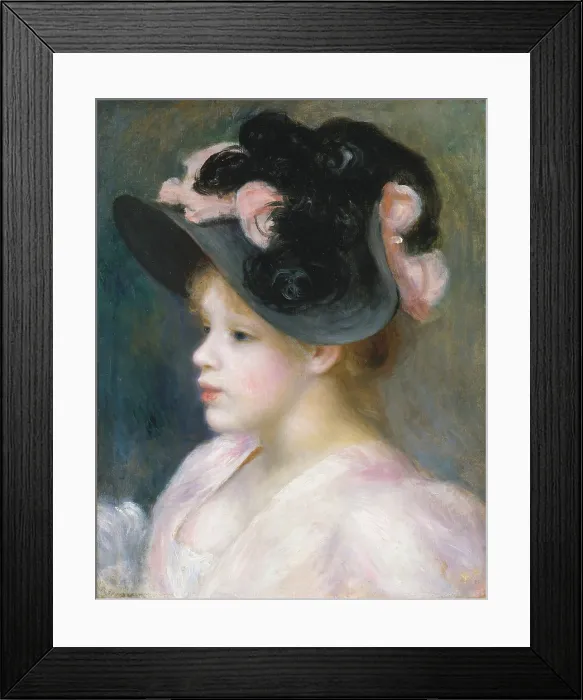 Framed Print : Young Girl in a Pink-and-Black Hat, by Auguste Renoir, 1891, French impressionist oil painting