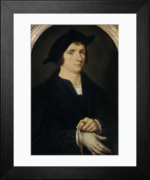 Framed Print : Portrait of Joris Vezeleer, copy of work by Jos can Cleve, c. 1518, Netherlandish oil painting