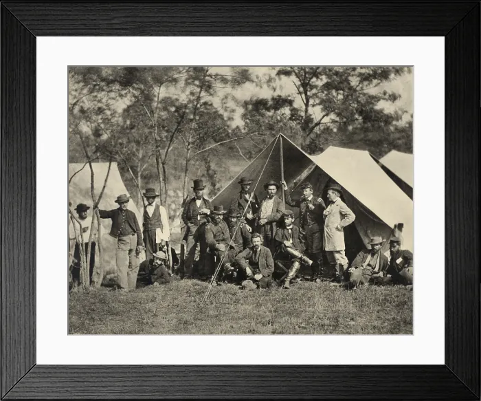 Framed Print : Allan Pinkerton, and Union Army officers in front of his tent headquarters at Antietam, Oct. 1862 Framed Print : Allan Pinkerton, and Union Army officers in front of his tent headquarters at Antietam, Oct. 1862