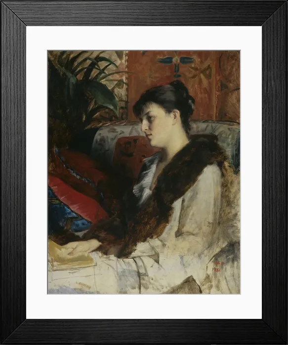 Framed Print : The Artist's Sister-in-law, by Marie Constantine Bashkirtseff, 1881, Dutch painting, oil on canvas. Alexandrine Patchenko sitting on a sofa with a book in her right hand