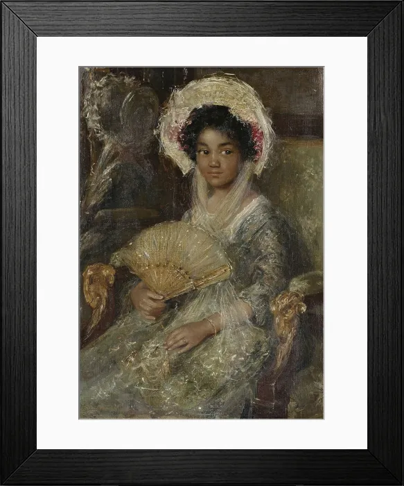 Framed Print : Young Woman with a Fan, by Simon Maris, c. 1906, Dutch painting, oil on canvas. The woman was one of Maris's favorite models, but her identity is unknown (BSLOC_2016_2_59) Framed Print : Young Woman with a Fan, by Simon Maris, c. 1906, Dutch painting, oil on canvas. The woman was one of Maris's favorite models, but her identity is unknown (BSLOC_2016_2_59)
