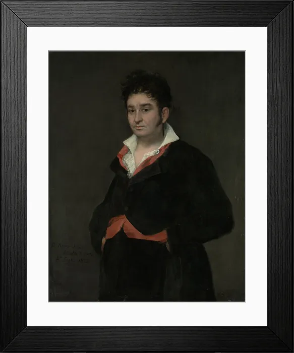Framed Print : Portrait of Don Ramon Satue, by Francisco Goya, 1823, Spanish painting, oil on canvas. Satue, a judge in the highest court of Castile, assumed a casual pose with his collar open