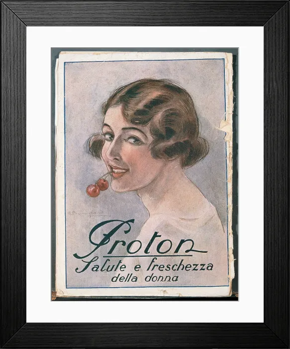 Framed Print : Poster Advertising Proton, by Unknown Artist, 20th Century, - All. Poster advertising beauty product feminine beauty woman face close up cherries