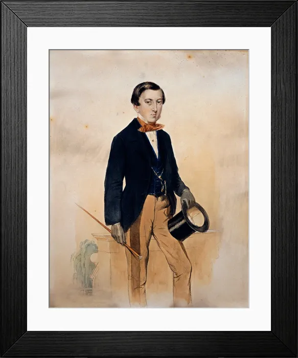 Framed Print : Cicogna Mozzoni Castelbarco Albani Cristina, Portrait of Pietro Cicogna Mozzoni, 1858, 19th Century, watercolor on paper, Italy, Lombardy, Milan