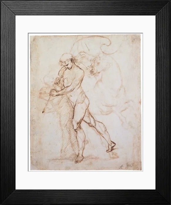 Framed Print : Sanzio Raffaello, Flagman, 1505, 16th Century, traces of fountain pen, pen, ink, brown ink on yellow paper, Italy, Veneto, Venice