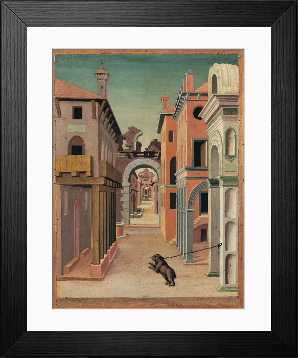 Framed Print : attributed Serlio Sebastiano, City View (Scenography), 1520, 16th Century, tempera on panel, Italy, Emilia Romagna, Ferrara Framed Print : attributed Serlio Sebastiano, City View (Scenography), 1520, 16th Century, tempera on panel, Italy, Emilia Romagna, Ferrara