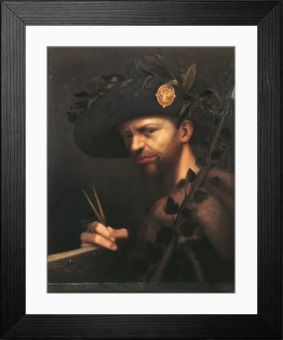 Framed Print : Self portrait as Abbot of the Accademia della Val di Blenio, by Giovanni Paolo Lomazzo, 1568 about, 16th Century, oil on canvas, cm 56 x 44 - Italy, Lombardy, Milan