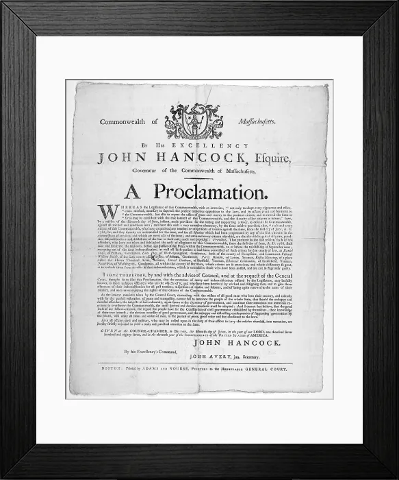 Framed Print : Commonwealth of Massachusetts. By His excellency John Hancock, Esquire Governour of the Commonwealth of Massachusetts. A proclamation (against the Shays rebellion) 1787