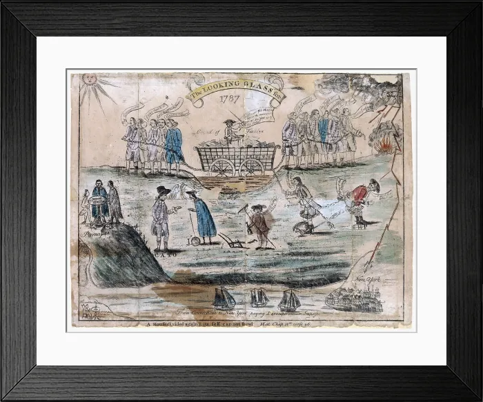 Framed Print : The looking glass for 1787. Political cartoon about the ratification of the US Constitution, including events such as Shays Rebellion. by Amos Doolittle. 1787 Framed Print : The looking glass for 1787. Political cartoon about the ratification of the US Constitution, including events such as Shays Rebellion. by Amos Doolittle. 1787