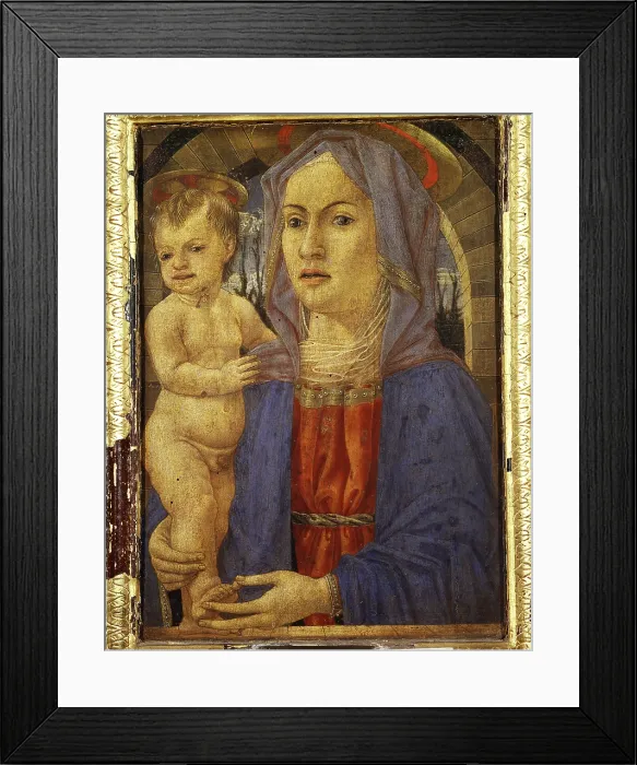 Framed Print : Madonna and Child, by Agnolo Degli Erri, 1470, 15th Century, tempera on wood, cm 33 x 32 - Italy, Lombardy, Cremona, Ala Ponzone Civic Museum. Full image