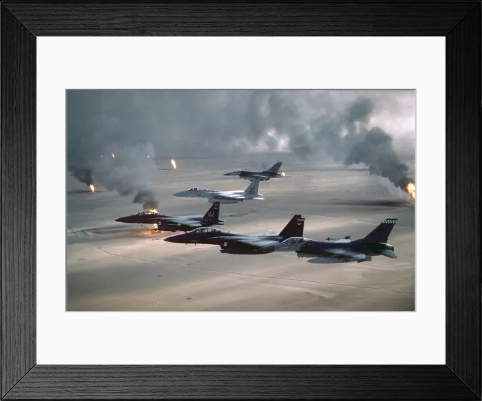 Framed Print : U.S. Air Force fighters patrol the no-fly zone over Iraq. After the First Gulf War in 1991 U.S. and Allied forces began Operation Southern Watch on Aug