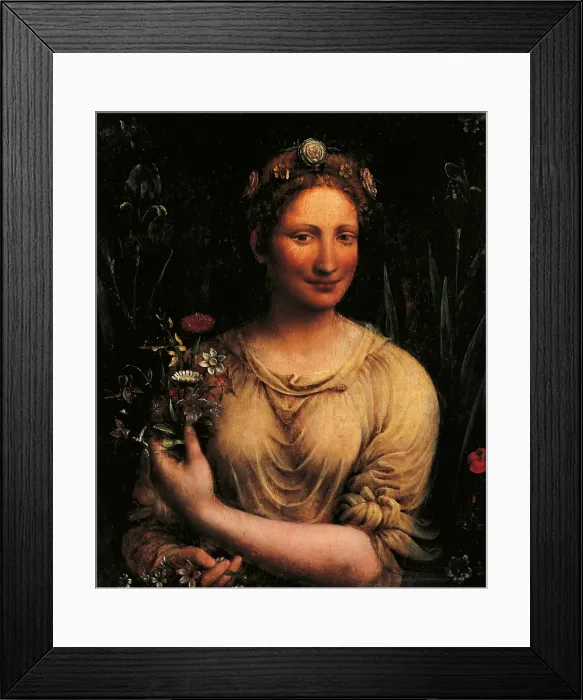 Framed Print : Flora, by attributed to Francesco Melzi, 16th Century, oil on panel, cm 65 x 55 - Italy, Lazio, Rome, Borghese Gallery. All