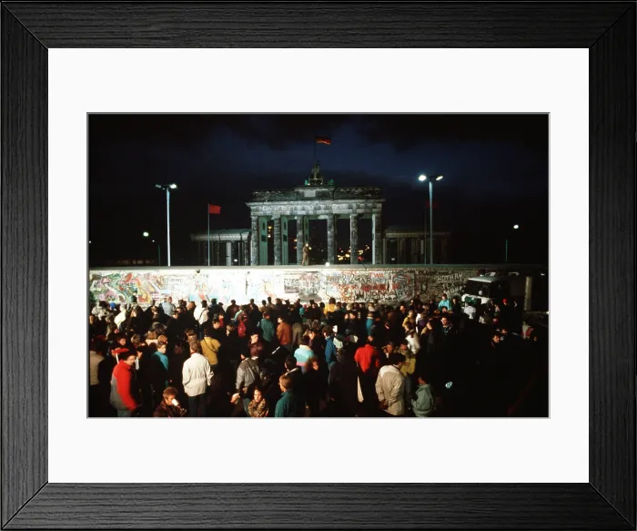 Framed Print : West Germans hold a vigil at the Brandenburg Gate as they anticipate demolition of this section of the Berlin Wall. Nov. 14 1989. (BSLOC_2011_3_45)