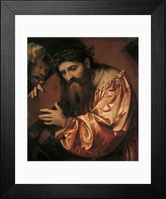 Framed Print : Christ the Cross bearer, by Girolamo Romani known as Romanino, 1542 about, 16th Century, oil on canvas, cm 81 x 72 - Italy, Lombardy, Milan, Brera Art Gallery. All