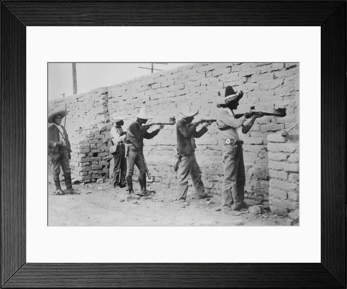 Framed Print : Mexican Revolutionary soldiers shoot through a brick wall in fighting in Juarez, April-May, 1911. (BSLOC_2016_13_25.jpg ) Framed Print : Mexican Revolutionary soldiers shoot through a brick wall in fighting in Juarez, April-May, 1911. (BSLOC_2016_13_25.jpg )