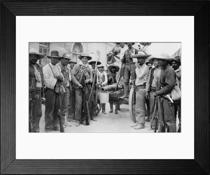 Framed Print : Mexican Revolutionary soldiers with homemade cannon after their victory in Juarez. May 1911 (BSLOC_2016_13_27.jpg )