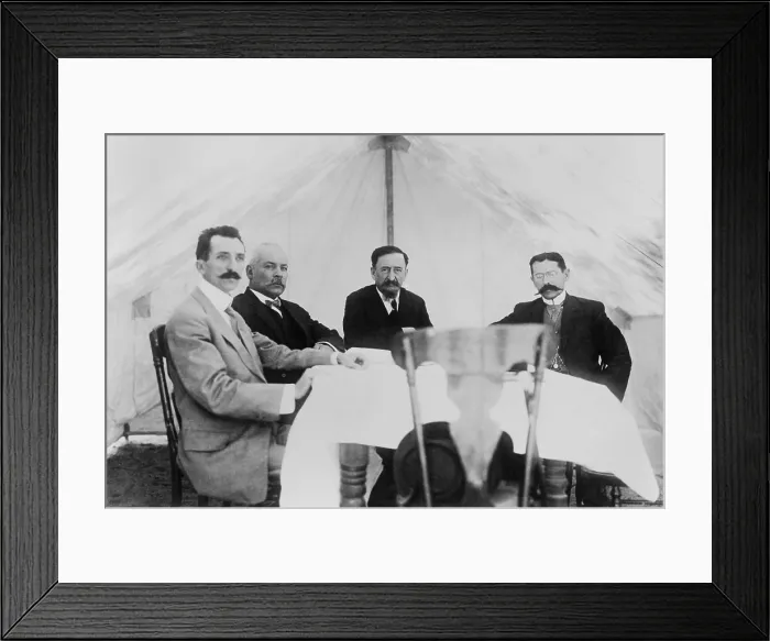 Framed Print : Mexican Peace Commissioners at Juarez, during the revolution against the Diaz government, May 1911. L-R: Francisco Madero; Dr Framed Print : Mexican Peace Commissioners at Juarez, during the revolution against the Diaz government, May 1911. L-R: Francisco Madero; Dr