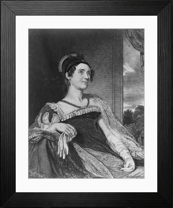 Framed Print : First Lady Louisa Catherine Johnson Adams, wife of President John Quincy Adams. She married John Quincy Adams in London in 1797. Engraving from painting by C.R