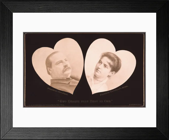 Framed Print : TWO HEARTS BEAT AS ONE. Portraits of President Grover Cleveland and his new young wife each inside heart shaped cut-outs. June 4, 1886 (BSLOC_2016_13_196.jpg ) Framed Print : TWO HEARTS BEAT AS ONE. Portraits of President Grover Cleveland and his new young wife each inside heart shaped cut-outs. June 4, 1886 (BSLOC_2016_13_196.jpg )