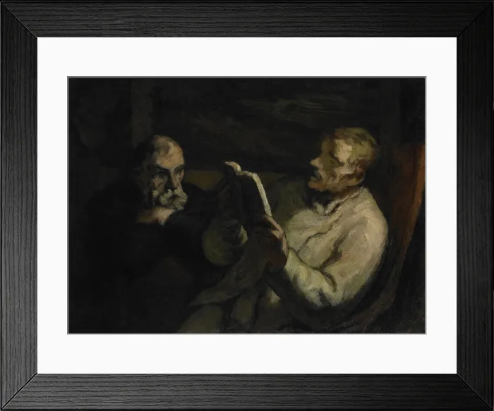 Framed Print : The Reading, by Honore Daumier, c. 1857, French painting, oil on panel. Two seated men, with one reading (BSLOC_2016_2_161)