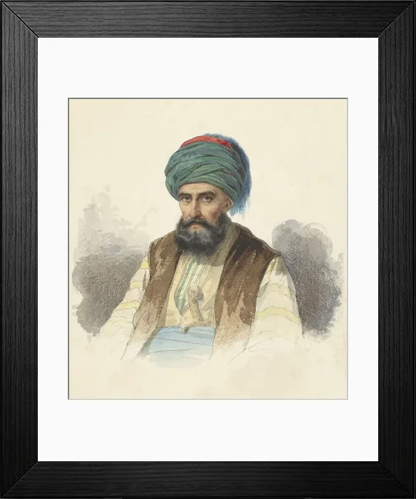 Framed Print : Seated Turk with a Dagger in his Belt, Louis Chantal, 1855, European watercolor painting (BSLOC_2016_2_192)