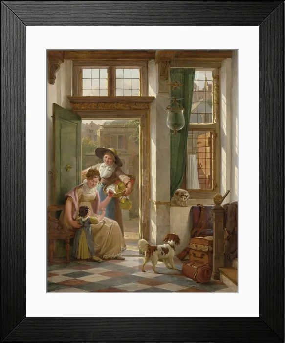 Framed Print : A Cherry Vendor at the Door, by Abraham van Strij, 1816, Belgian painting, oil on panel