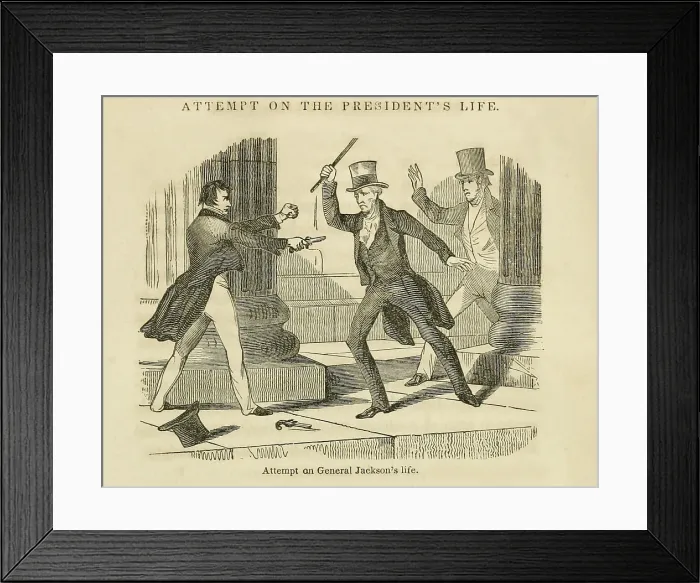 Framed Print : Assassination attempt on President Andrew Jackson on Jan. 30 1835 Framed Print : Assassination attempt on President Andrew Jackson on Jan. 30 1835