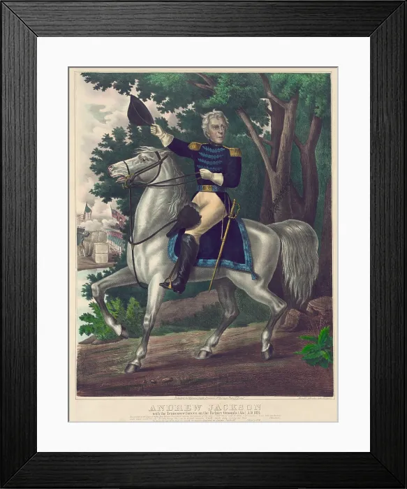 Framed Print : Andrew Jackson with the Tennessee forces on the Hickory Grounds Alabama the capital of the Creek Tribes Framed Print : Andrew Jackson with the Tennessee forces on the Hickory Grounds Alabama the capital of the Creek Tribes