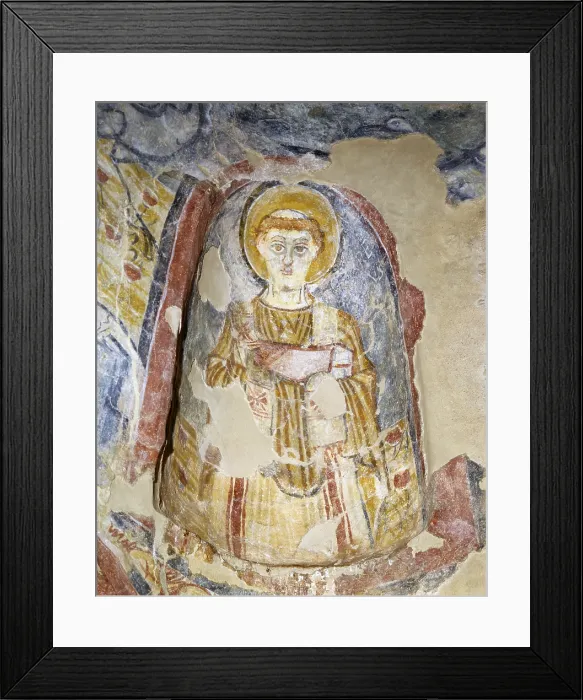 Framed Print : Figures of martyrs priests, by Unknown Artist, 8th Century, fresco - Italy, Puglia, Fasano, Little Temple of Seppannibale Farm. Detail