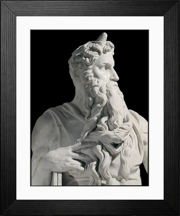Framed Print : Julius the 2nd Grave, Moses, by Michelangelo Buonarroti, 1513, 16th Century, marble sculpture - Italy, Lazio, Rome, Church of Saint Peter in Vincoli. Detail