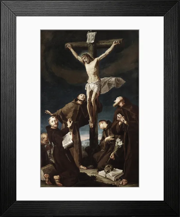 Framed Print : Crucifix with Saint Anthony from Padua, Saint Joseph from Leonessa, Saint Fedele from Sigmaringen and two others saints, 1739, 18th Century, oil on canvas - Italy, Lombardy