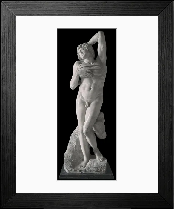 Framed Print : Dying Slave, by Michelangelo Buonarroti, 1513 - 1516, 16th Century, marble sculpture - France, Paris, Louvre Museum. Whole artwork view. Naked male standing