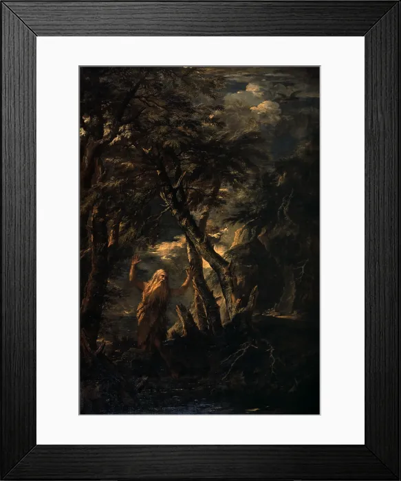 Framed Print : Saint Paul Hermit, by Salvatore Rosa, 1660 - 1665, 17th Century, oil on canvas, 335 x 228 cm - Italy, Lombardy, Milan, Brera Collection. Whole artwork view Framed Print : Saint Paul Hermit, by Salvatore Rosa, 1660 - 1665, 17th Century, oil on canvas, 335 x 228 cm - Italy, Lombardy, Milan, Brera Collection. Whole artwork view