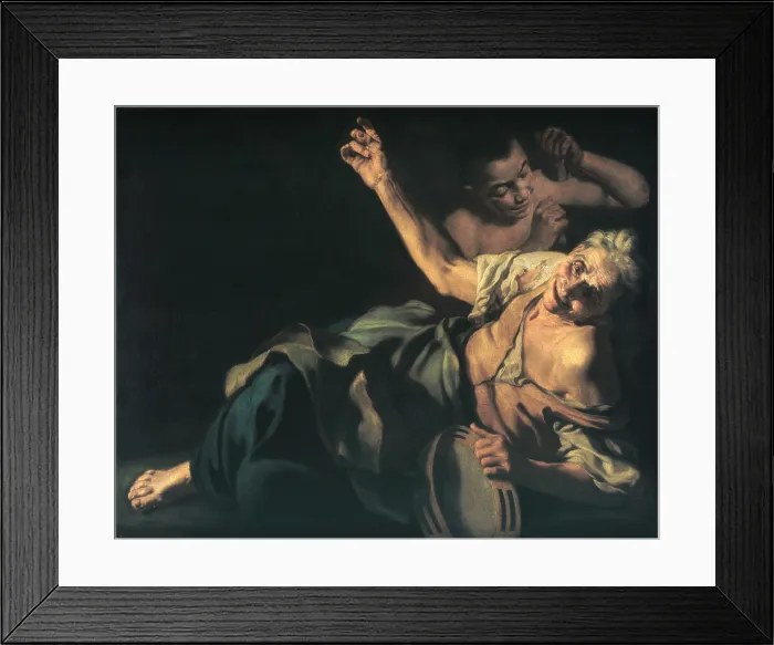 Framed Print : Old Woman with Street Urchin, by Gaspare Traversi, 1746 - 1748, 18th Century, oil on canvas, 80 x 105 cm - Italy, Lombardy, Milan, Brera Collection. Whole artwork view