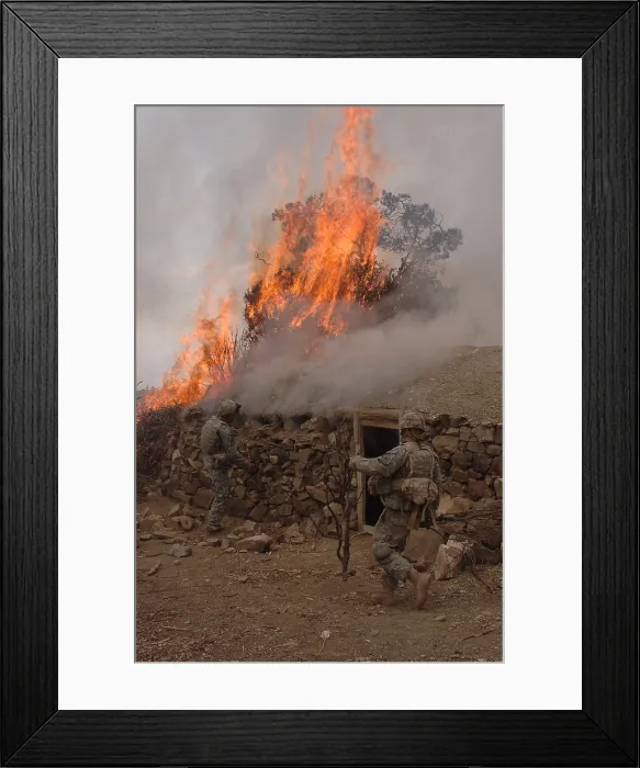 Framed Print : U.S. Army soldiers burn down a Taliban safe house discovered during operations in the Paktika province of Afghanistan. March 30 2007. Photo by:Everett Collection(BSLOC_2011_6_50) Framed Print : U.S. Army soldiers burn down a Taliban safe house discovered during operations in the Paktika province of Afghanistan. March 30 2007. Photo by:Everett Collection(BSLOC_2011_6_50)