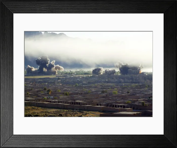 Framed Print : U.S. bombs burst during fighting to retake the village of Now Zad Helmand Province Afghanistan Framed Print : U.S. bombs burst during fighting to retake the village of Now Zad Helmand Province Afghanistan