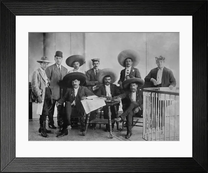 Framed Print : Emiliano Zapata, leader of peasant uprisings in Morelos during the Mexican Revolution with his staff. June 24, 1911, at Hotel Coliseo, Mexico City